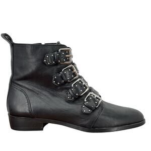 VINCE CAMUTO Corvina Studded Moto Boot SZ 8.5 Women’s Black Leather Buckle Edgy